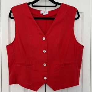 NWOT Marc New York Women’s Linen Blend Red Button Up Vest
